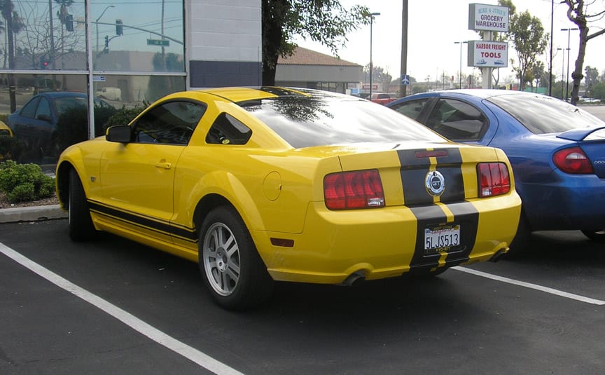 Yellow Sports Car with Racing Stripes
